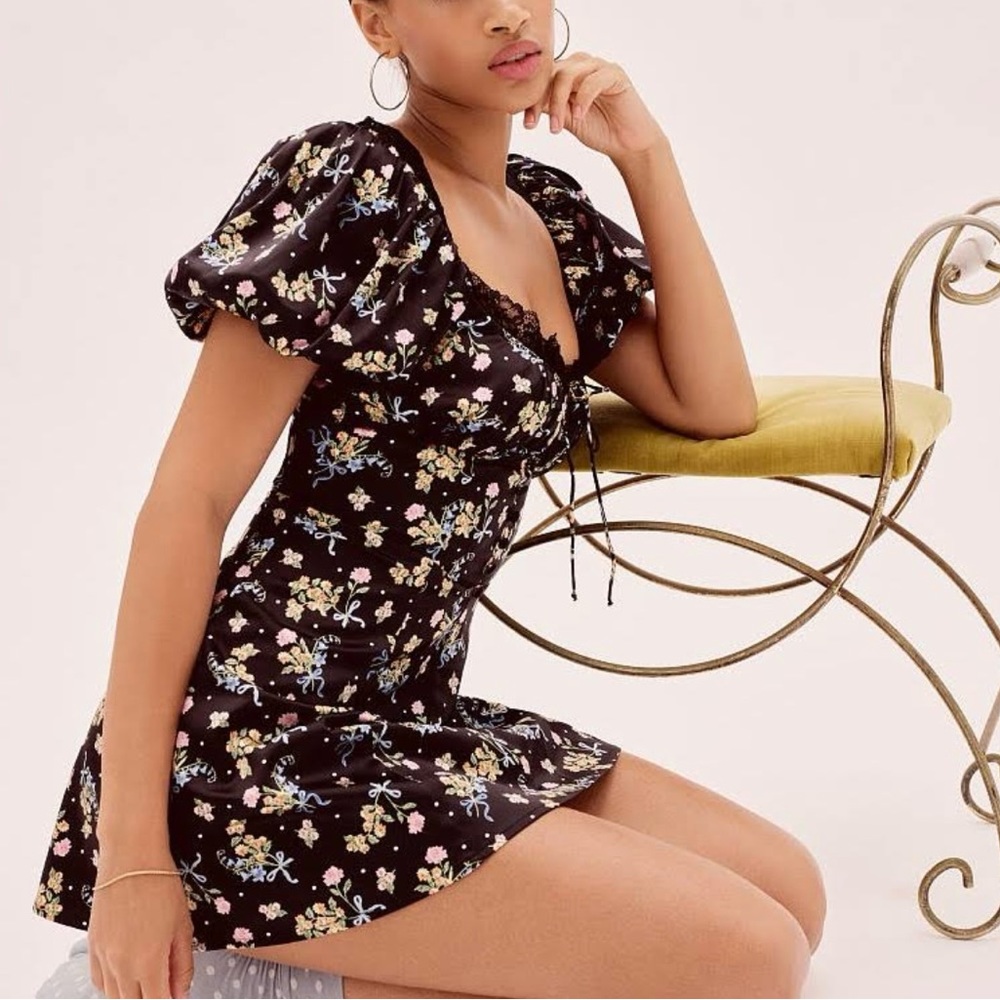 For love & lemons august black floral dress XS